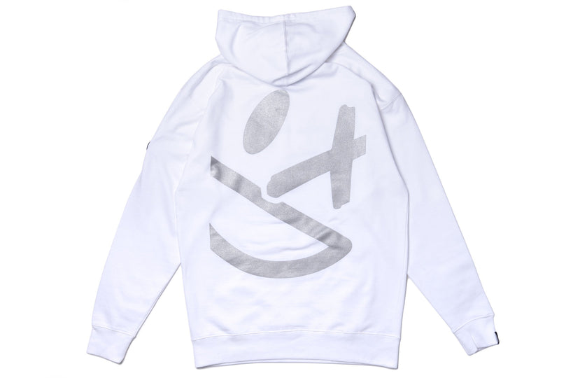 Big Smiley Hoodie [White/Metallic Silver Print]