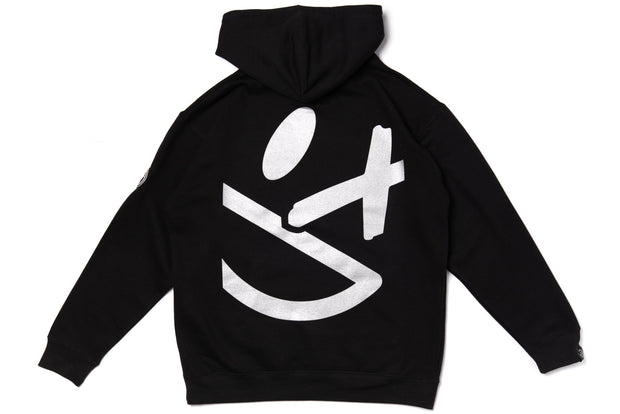 Big Smiley Hoodie [Black/Metallic Silver Print]